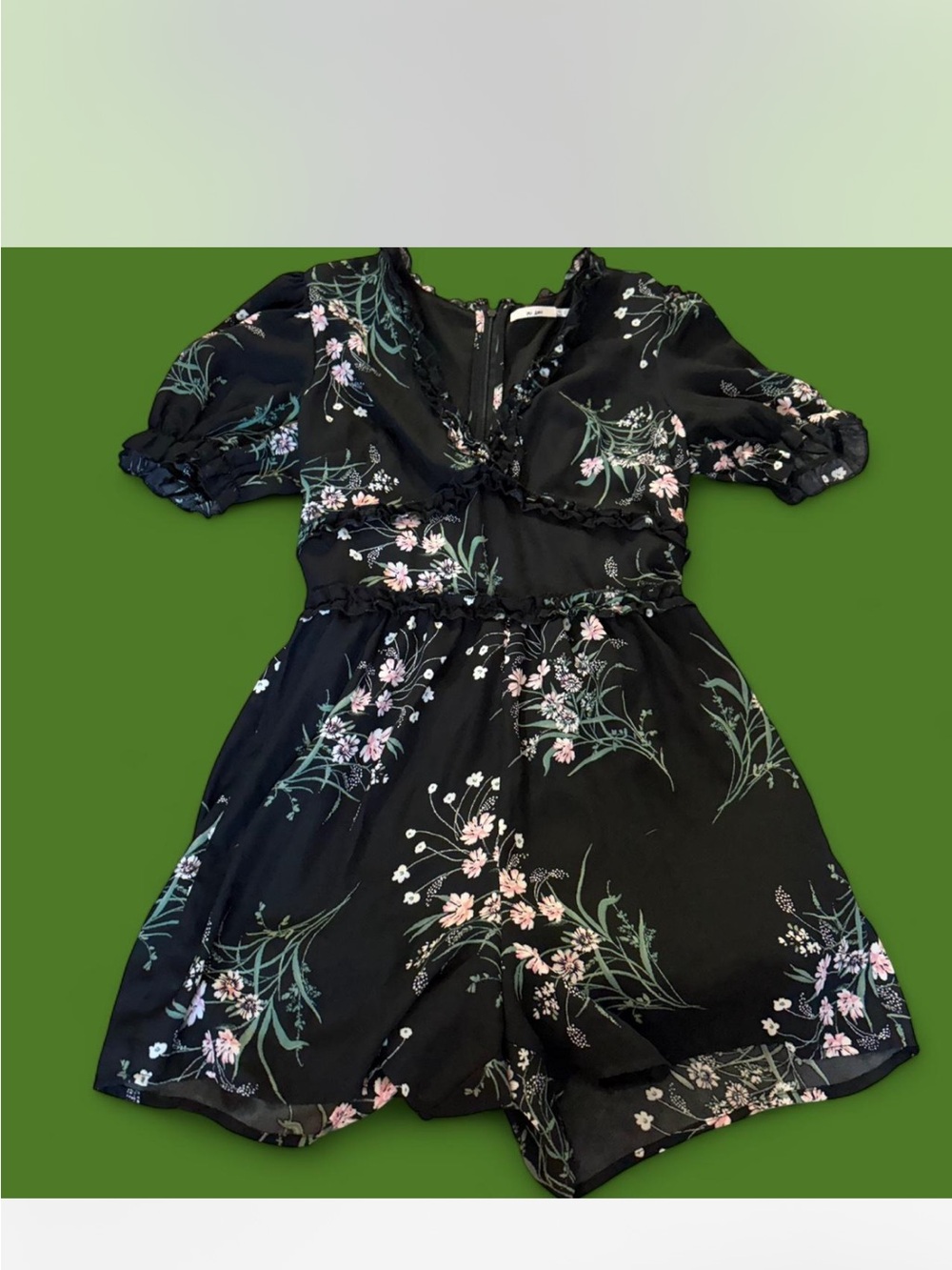 miami Black Floral Dress with Pink & Green Prints